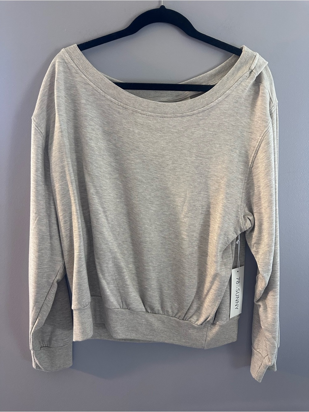 Women's Light Oatmeal Off-the-Shoulder Pullover Sweatshirt NWT